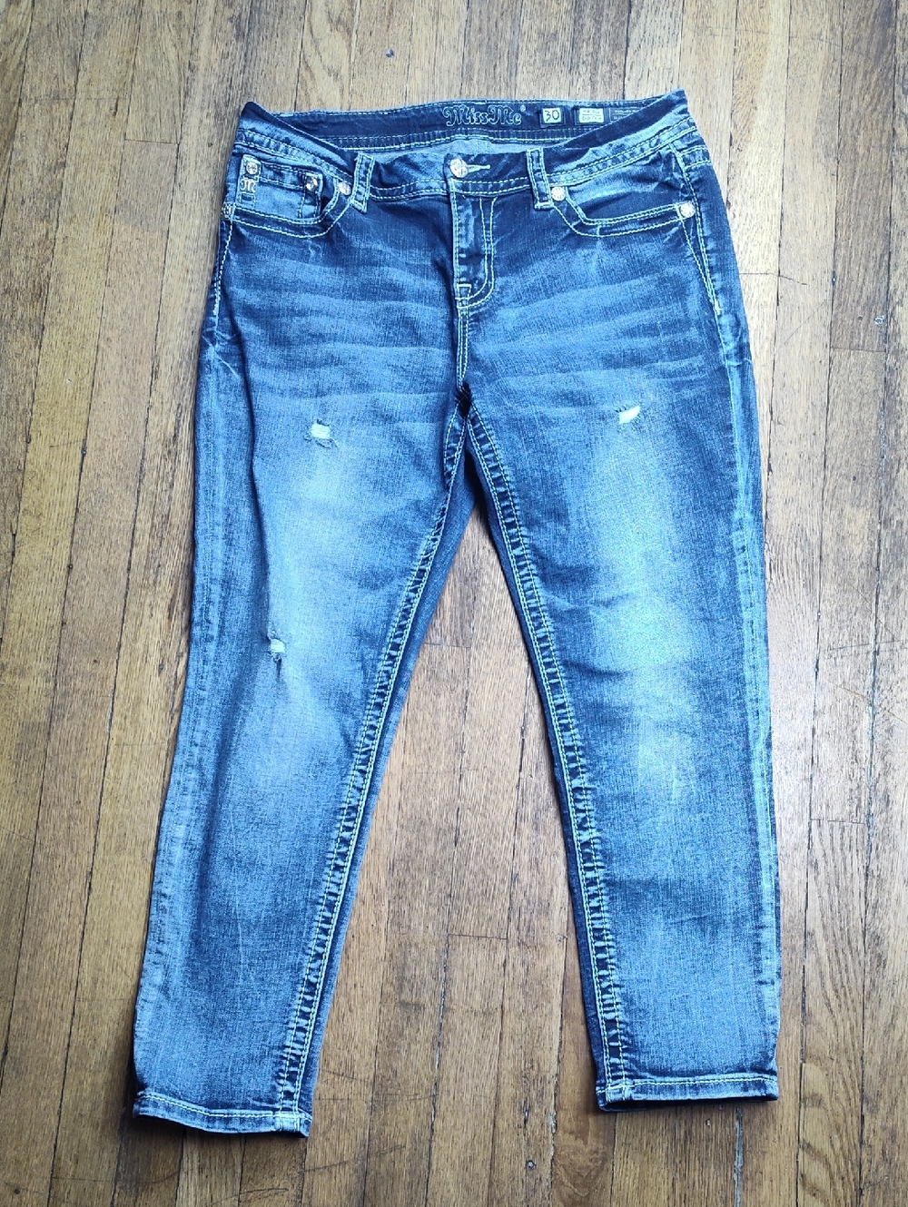Miss Me Women's Distressed Denim Blue Jeans Designer Size 30 Mid-rise